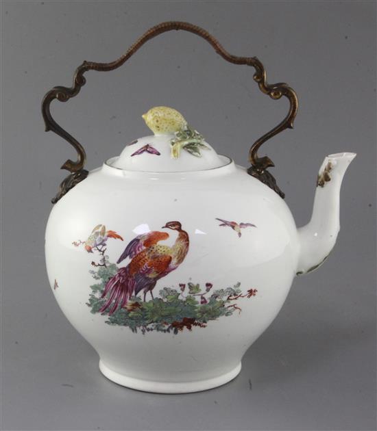 A rare and important Derby punch kettle and cover, c.1760-5, h. 27cm, minor losses to sprig